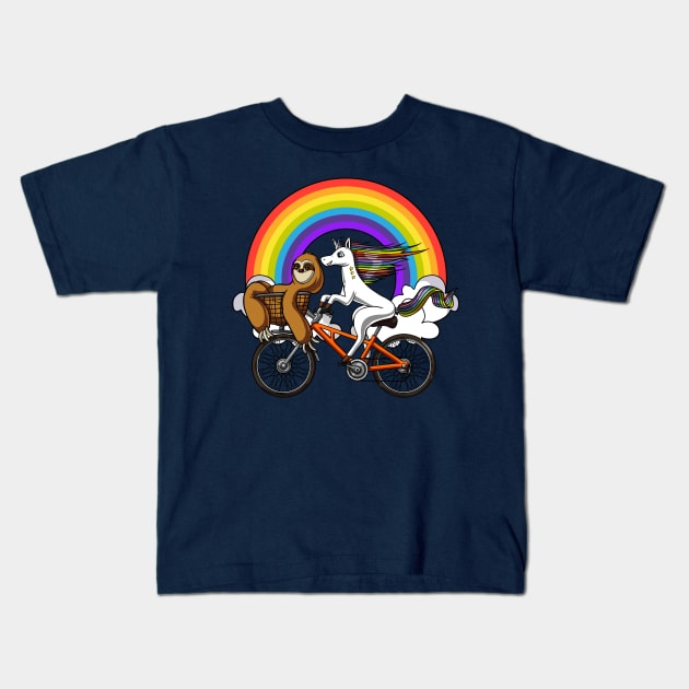 Unicorn Sloth Riding Bicycle Kids T-Shirt by underheaven